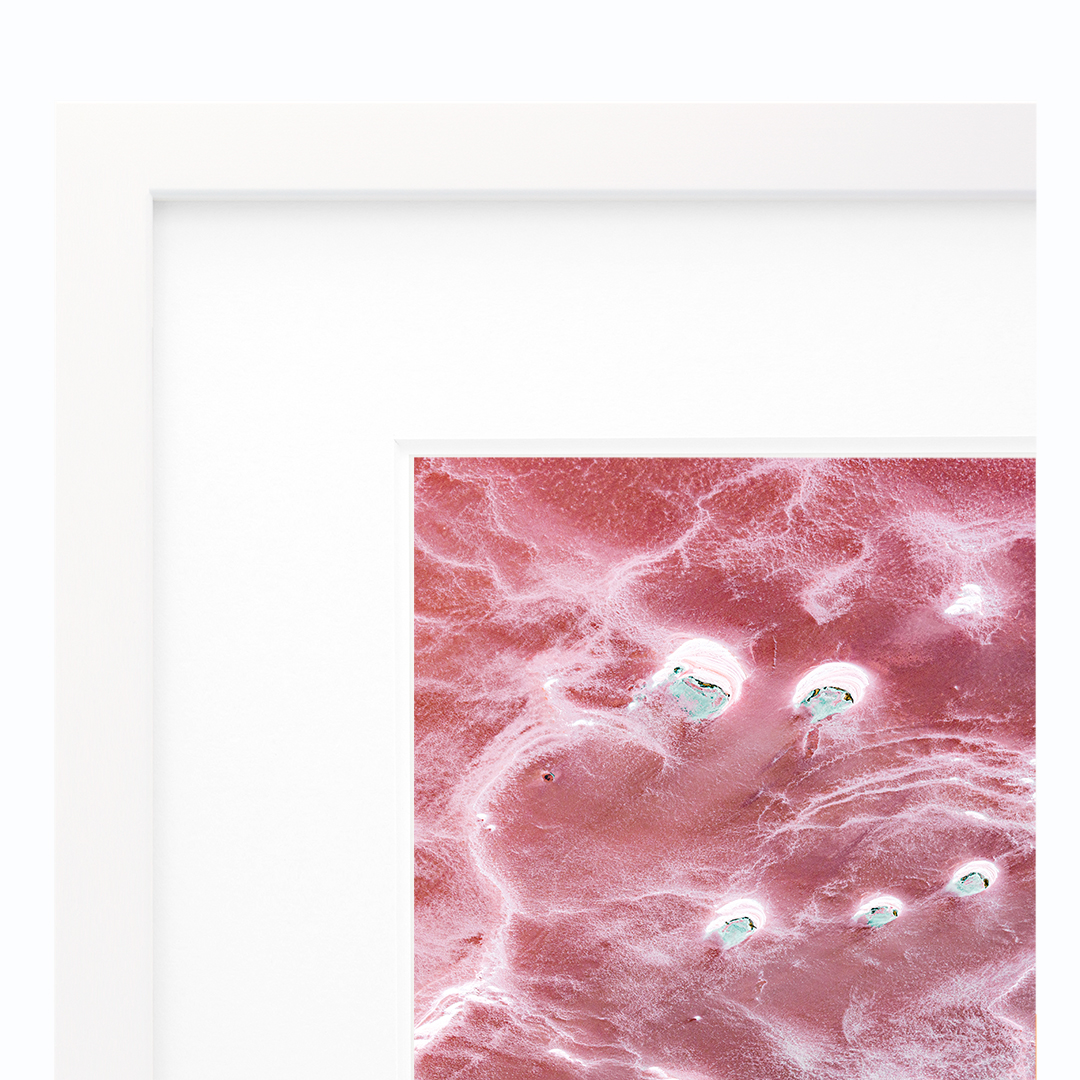 White frame with white mat front corner example