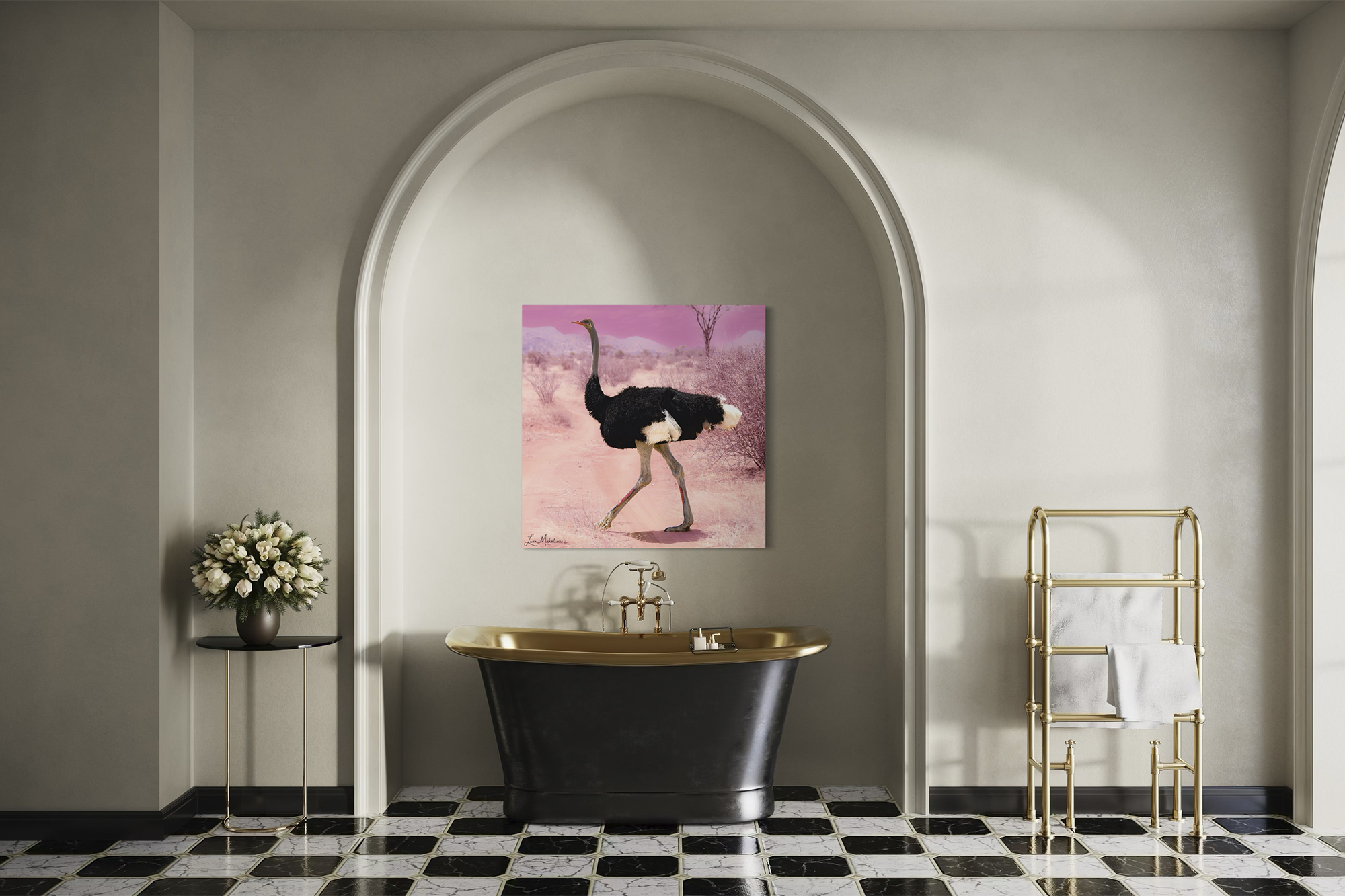 Pink Ostrich In Samburu Acrylic