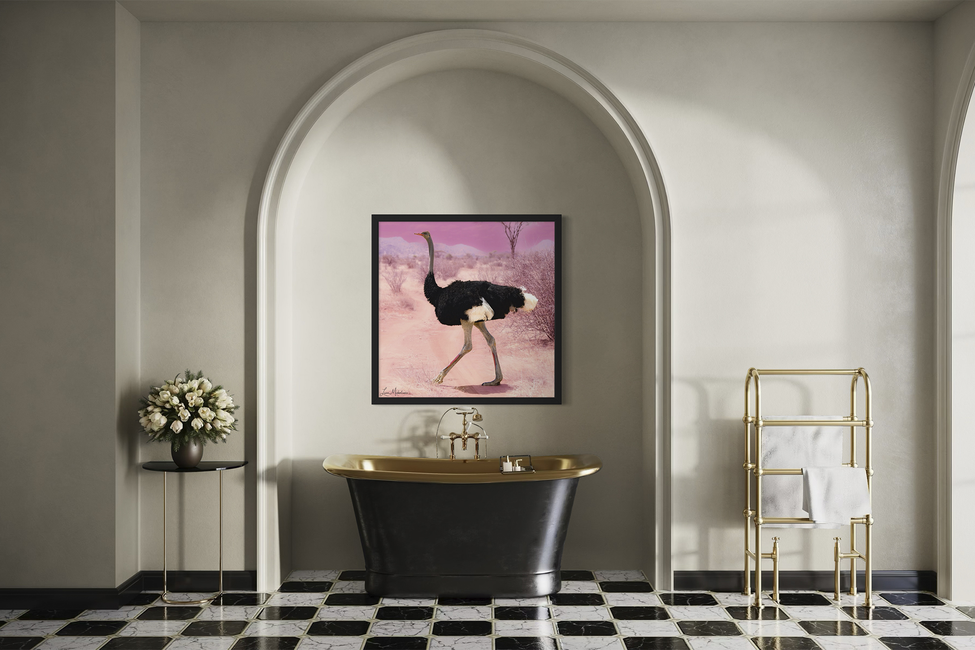Pink Ostrich In Samburu Black
